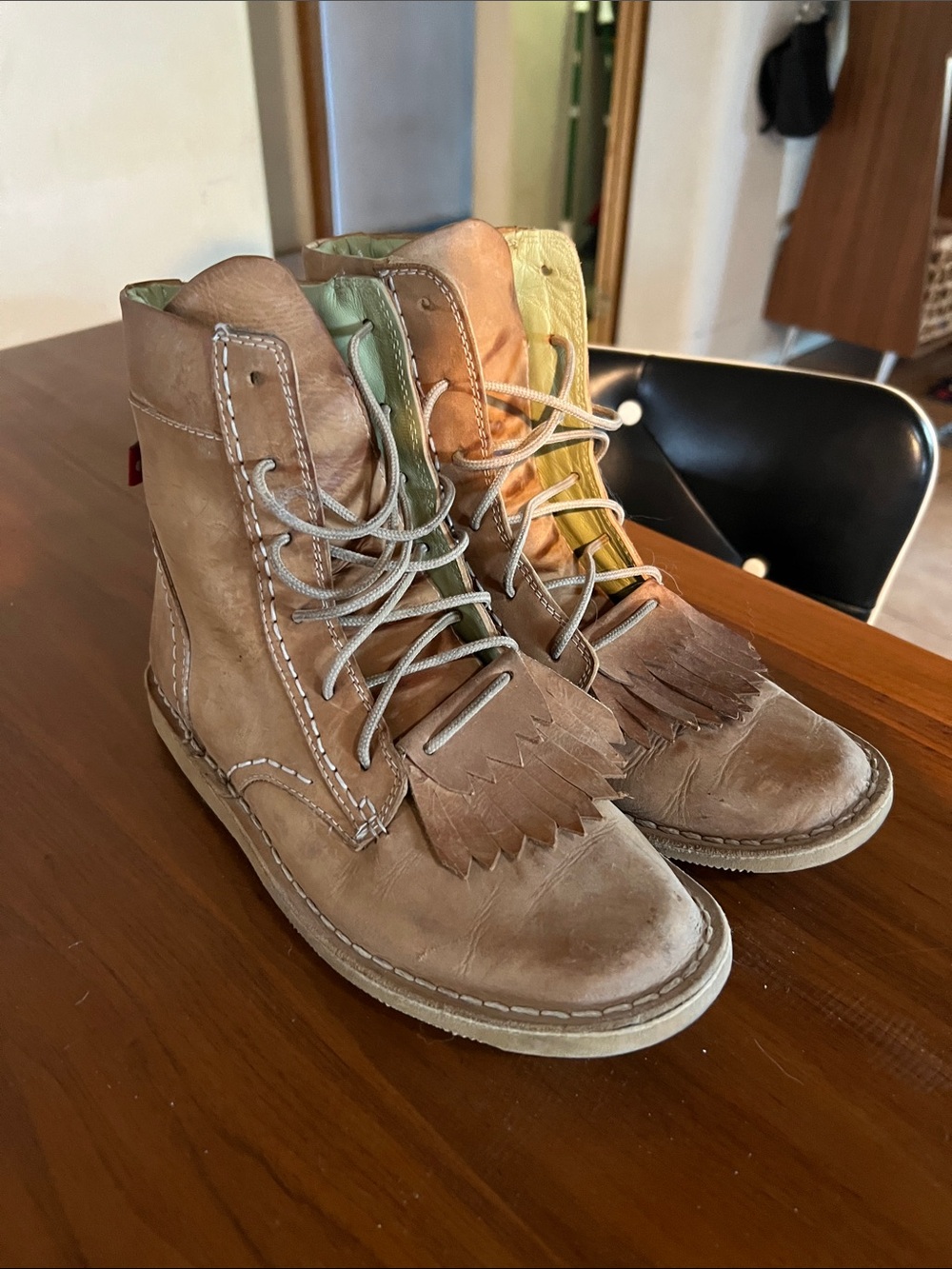 Free People Oliberte 39 Tan Fringe Leather Lace-Up Ankle Boots